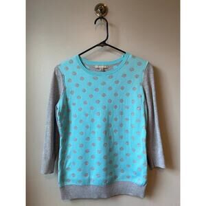 Banana Republic Blue And Gray 3/4 Sleeve Polka Dot Sweater, Size Small